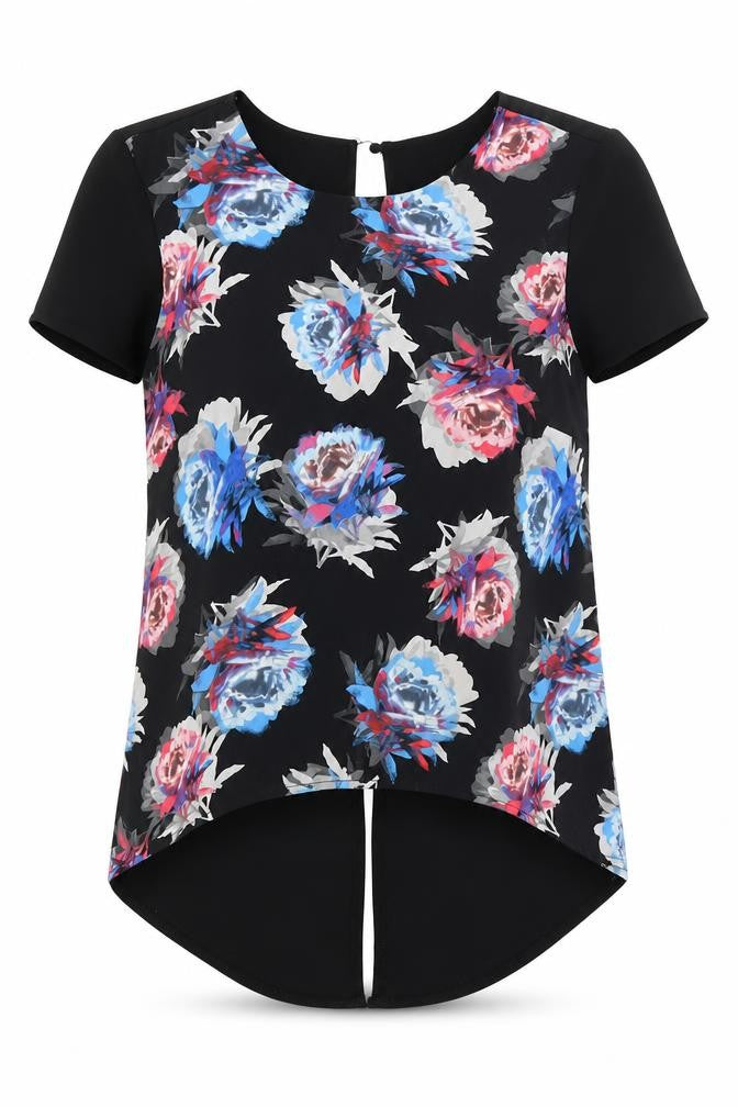 Front view of Select women’s black floral basic blouse, size UK 10
