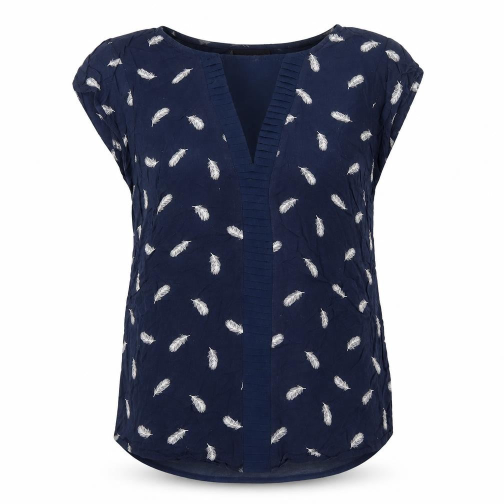 Front view of Warehouse women’s blue basic t-shirt, size UK 8