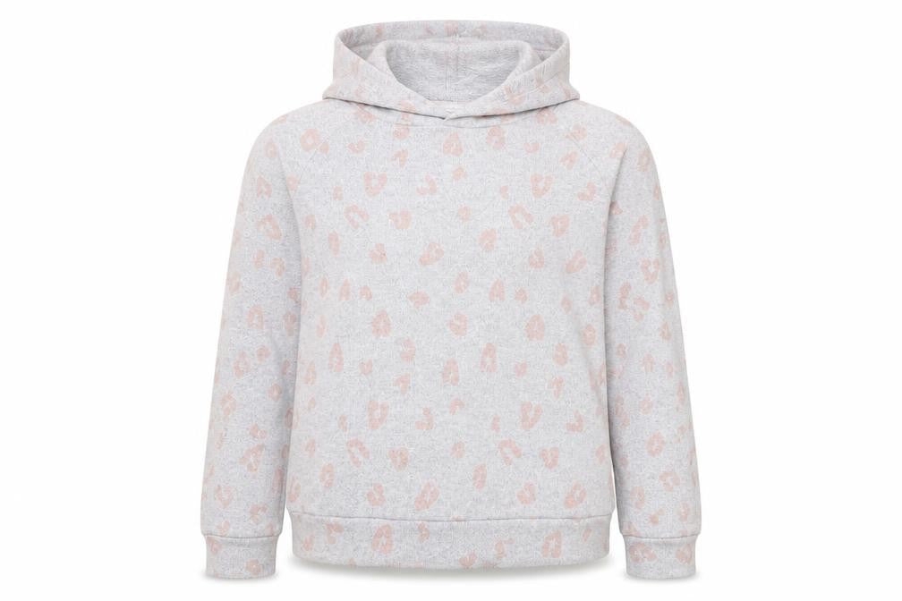 Front view of George women’s grey pullover hoodie, size UK 6, - hearts