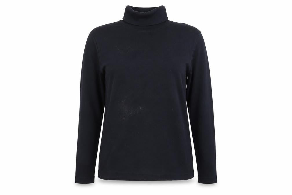 Front view of Emreco women’s blue knit pullover sweatshirt, size UK 14