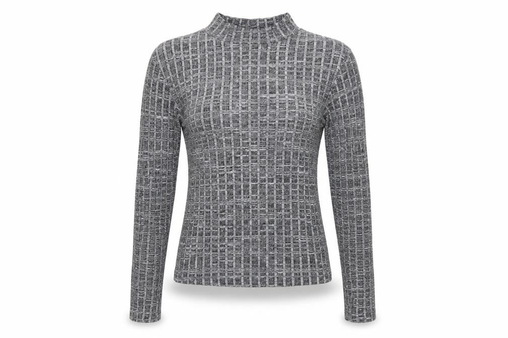 Front view of Miss Selfridge women’s grey knit pullover sweatshirt, size UK 8