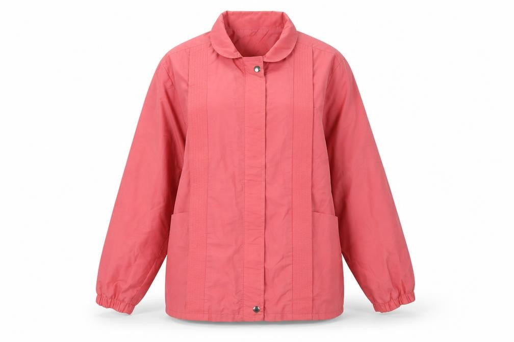 Front view of Preworn women’s pink overcoat coat, size UK 14