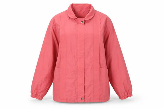 Front view of Preworn women’s pink overcoat coat, size UK 14