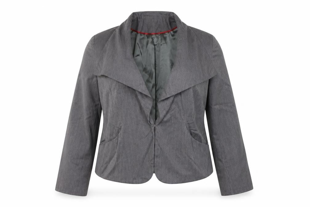 Front view of Preworn women’s grey jacket suit jacket, size UK 18