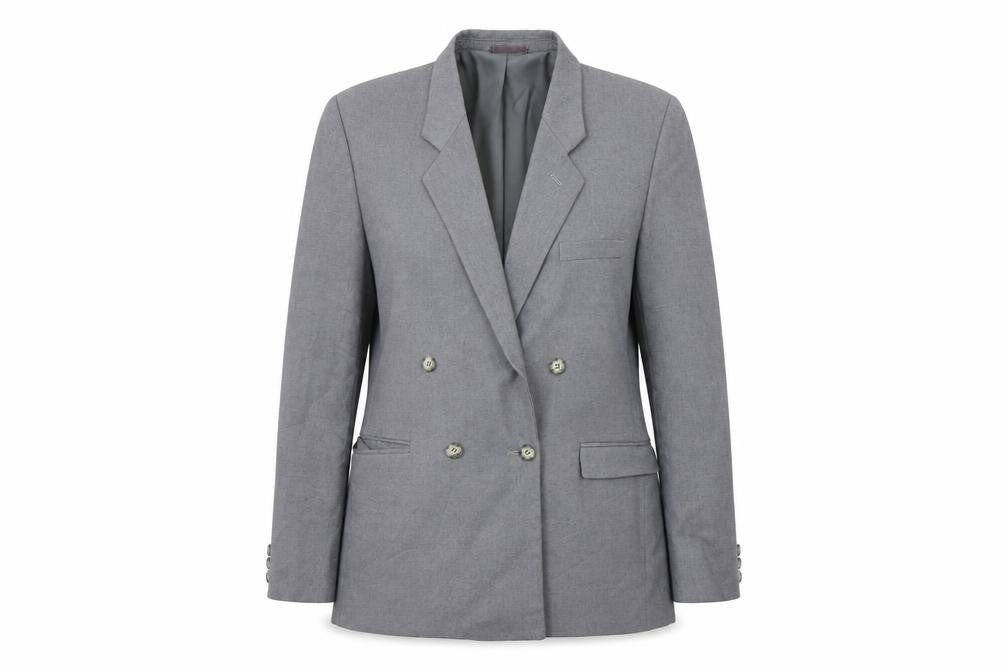 Front view of mitchell worker women’s grey jacket suit jacket, size UK 10