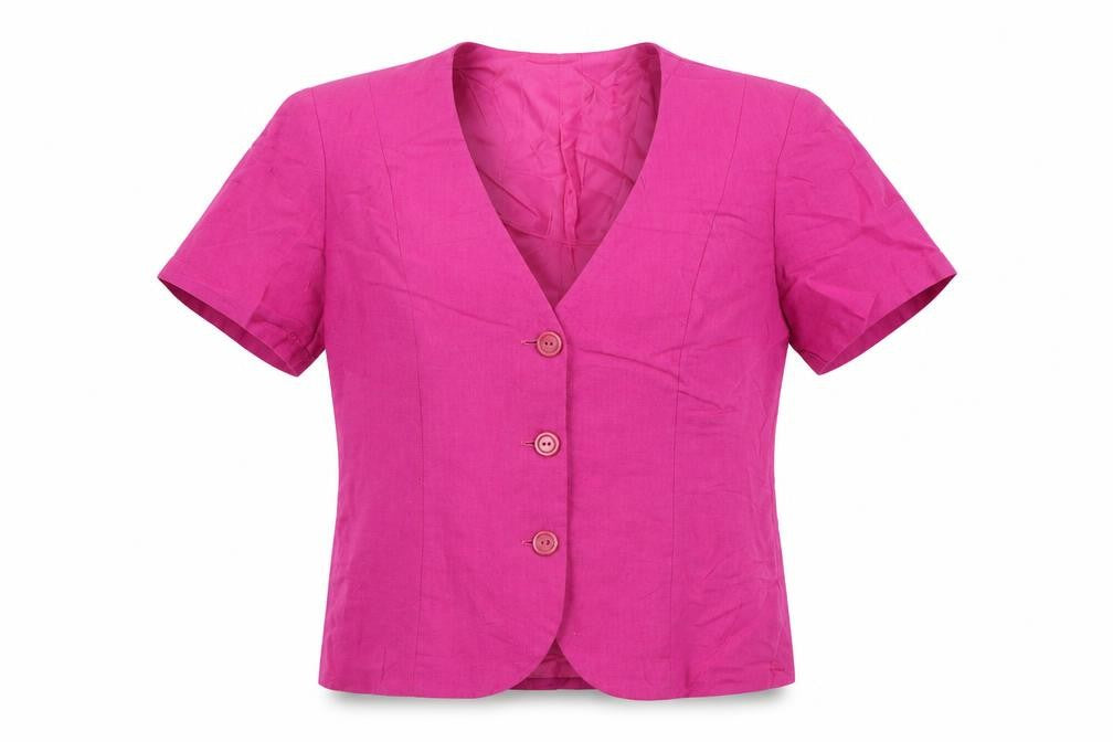 Front view of Just elegance women’s pink jacket suit jacket, size UK 14
