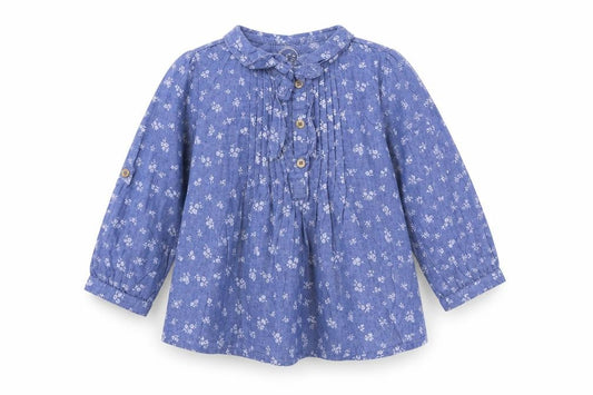 Front view of Young Dimension boys’ blue floral a-line, size 18-24, months