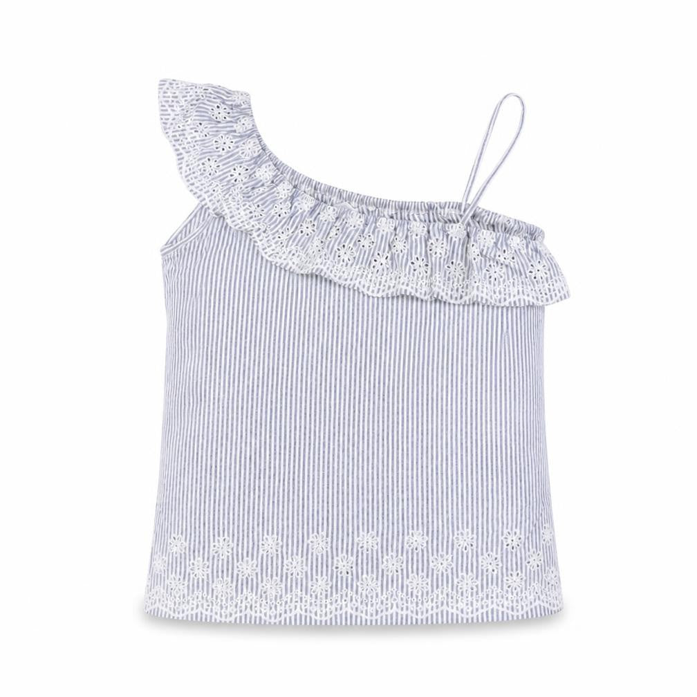 Front view of Next girls’ white striped basic tank, size 12, years