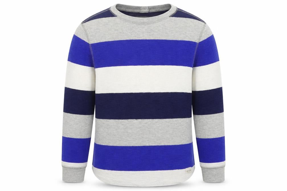 Front view of Gap girls’ blue striped basic t-shirt, size 8, years