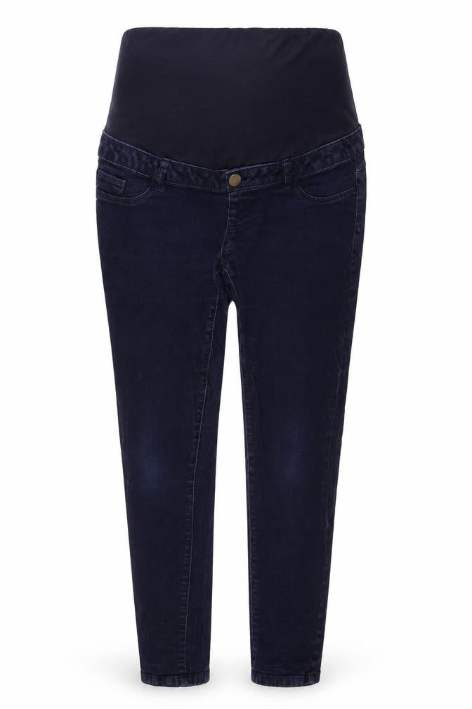 Front view of New Look women’s blue straight jeans, size UK 8, 27-inch leg