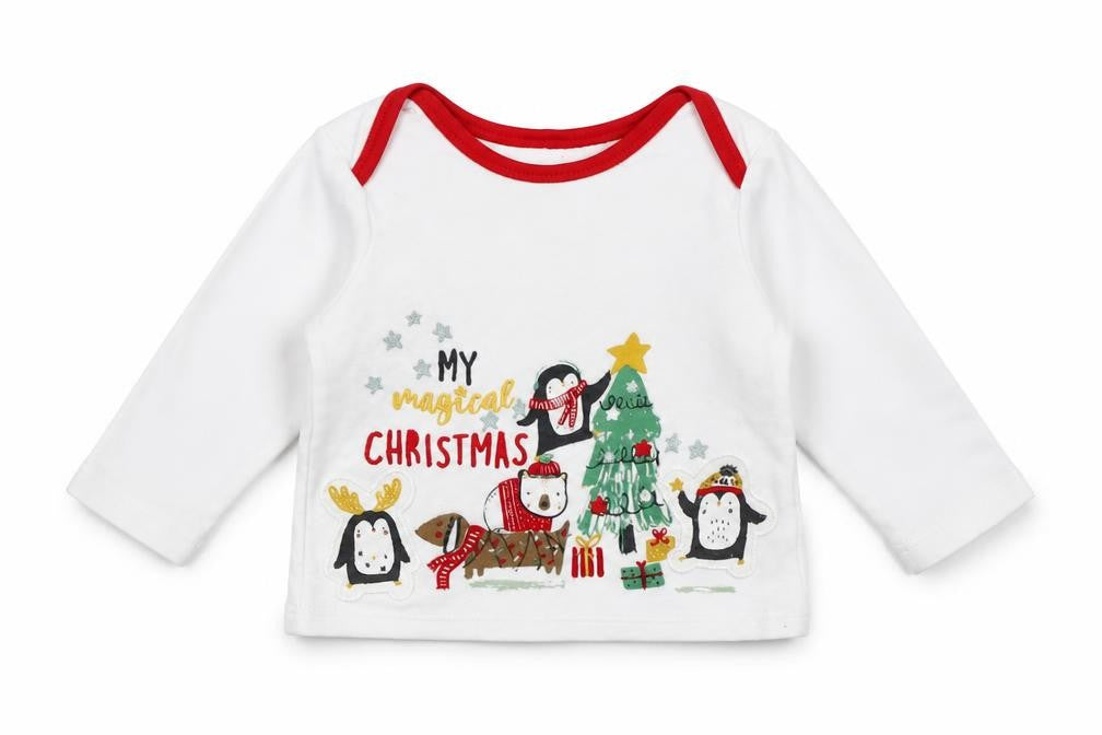 Front view of Nutmeg boys’ white jumper, size 6-9, months