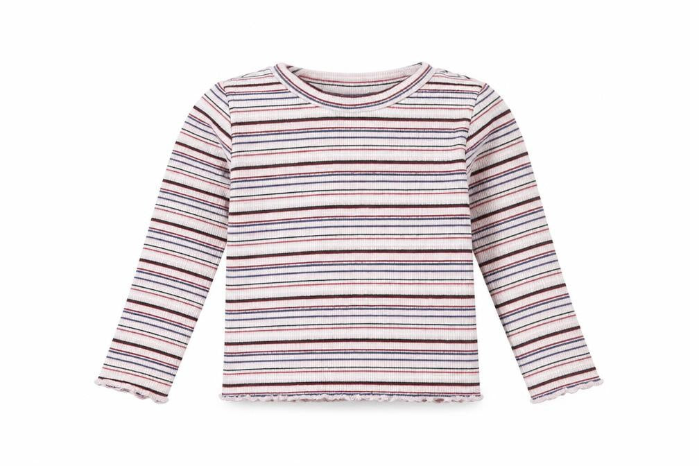 Front view of M&Co girls’ pink striped basic t-shirt, size 24, months