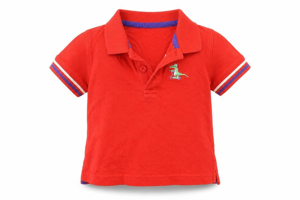 Front view of Mothercare boys’ red basic polo, size 6-9, months