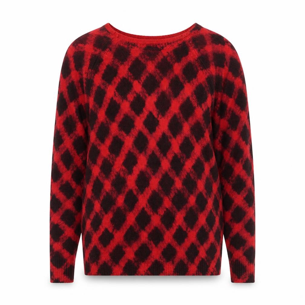 Front view of Marks & Spencer women’s red geometric jumper, size UK 10