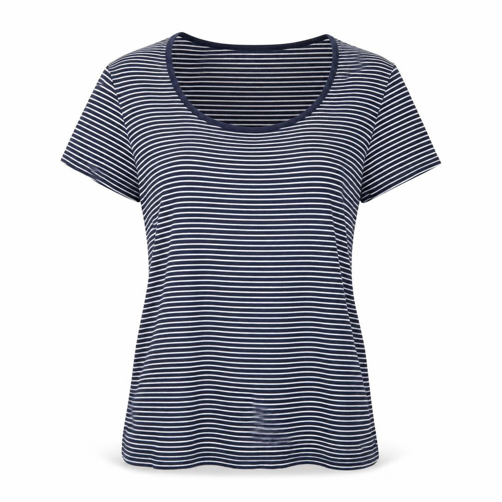 Front view of Cotton Traders women’s white striped basic t-shirt, size UK 12