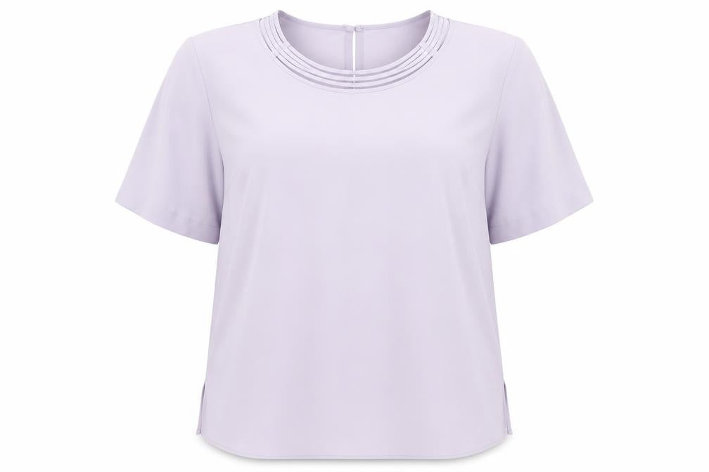 Front view of Gelco women’s purple basic blouse, size UK 24
