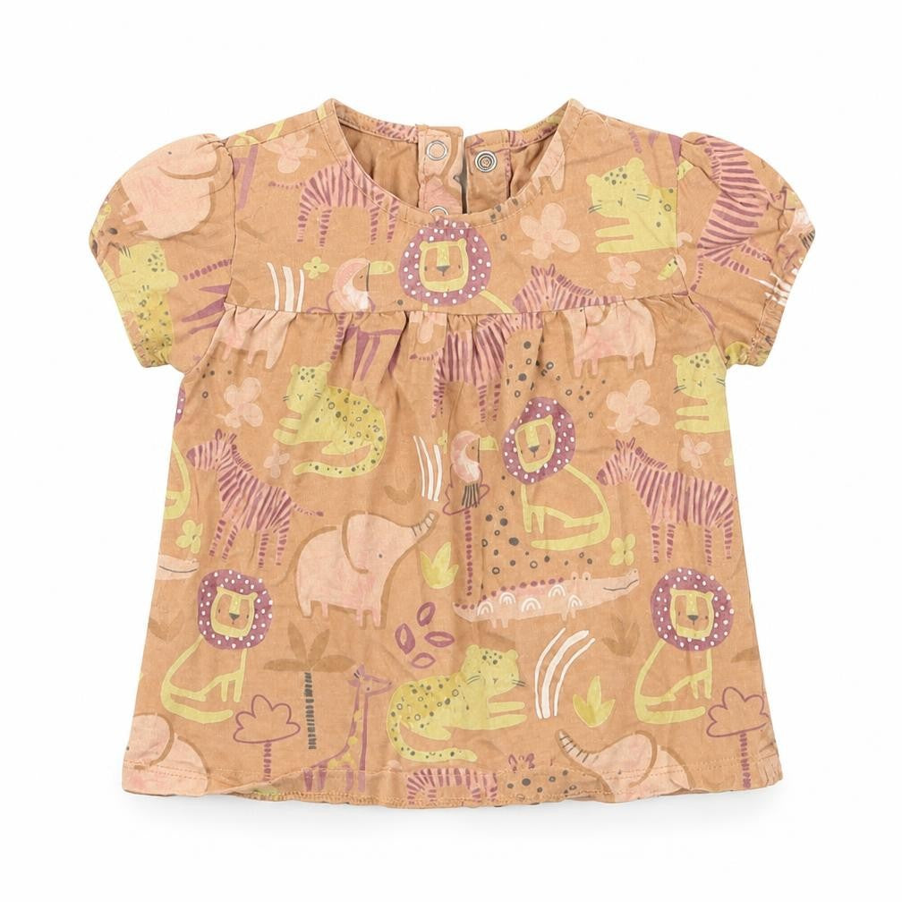 Front view of Tu girls’ brown geometric basic t-shirt, size 12-18, months