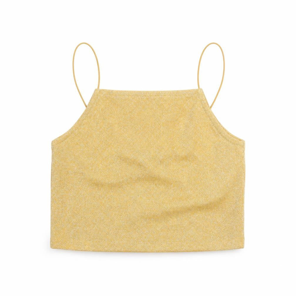 Front view of New Look women’s yellow cropped tank, size UK 10