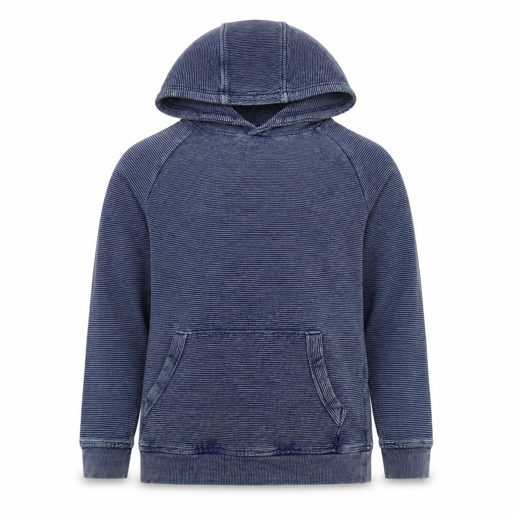 Front view of Tu boys’ blue pullover hoodie, size 8, years