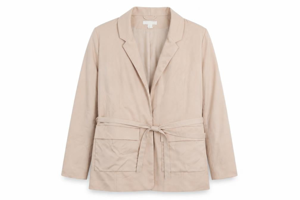 Front view of H&M women’s beige jacket blazer, size UK 44
