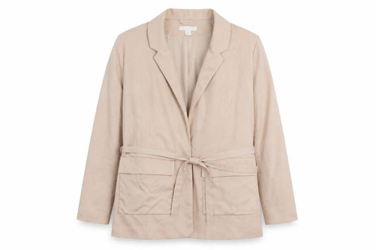 Front view of H&M women’s beige jacket blazer, size UK 44