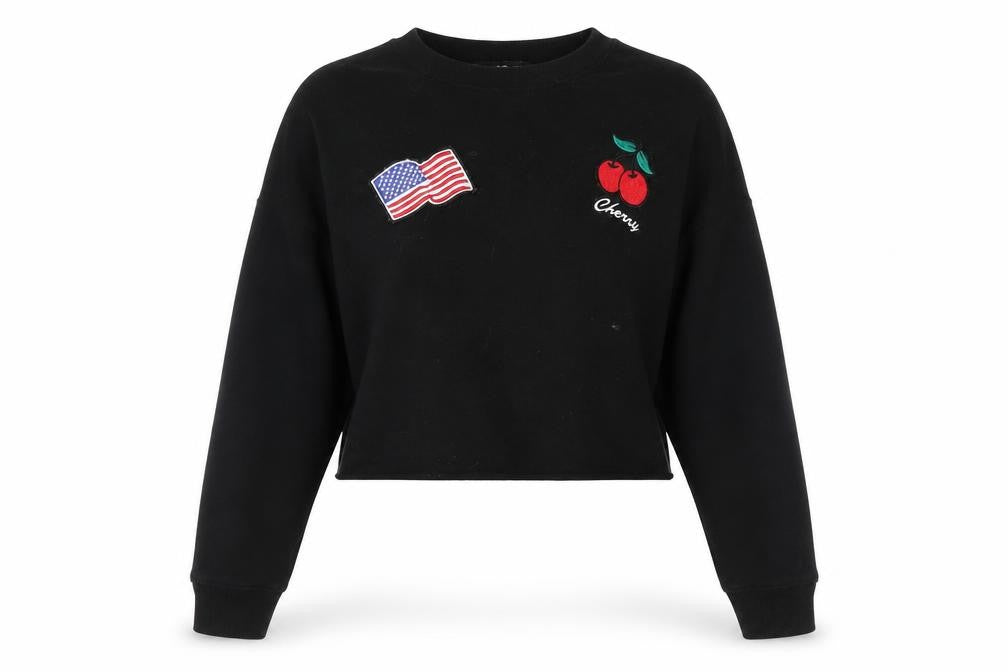 Front view of Daisy Street women’s black pullover sweatshirt, size UK 8