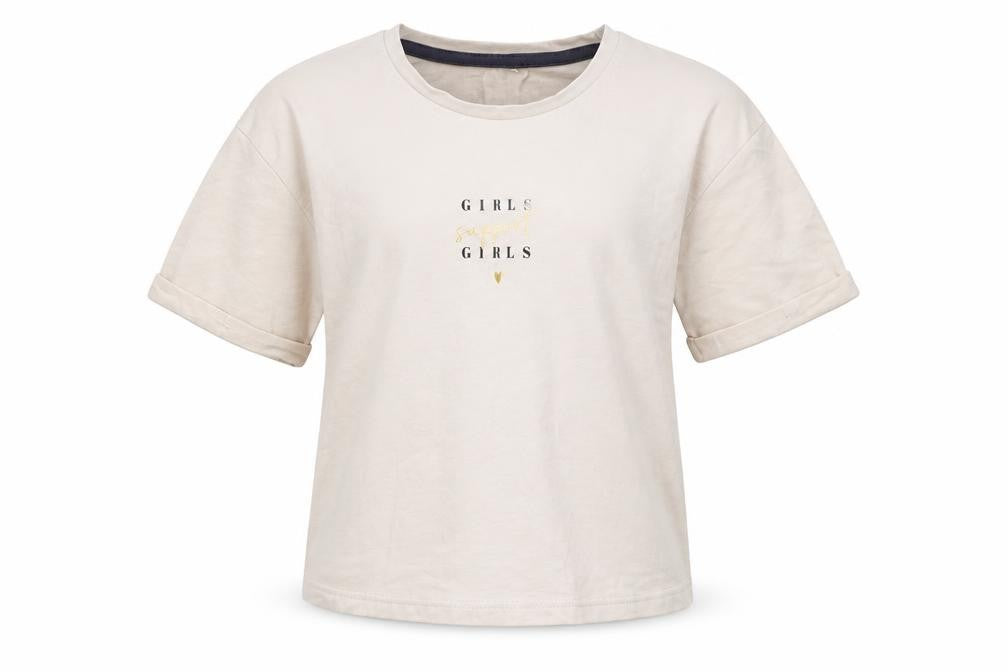 Front view of George girls’ beige basic t-shirt, size 7-8, years