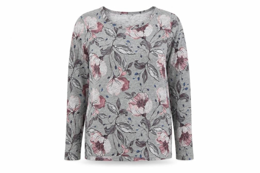 Front view of Klass women’s grey floral jumper, size S