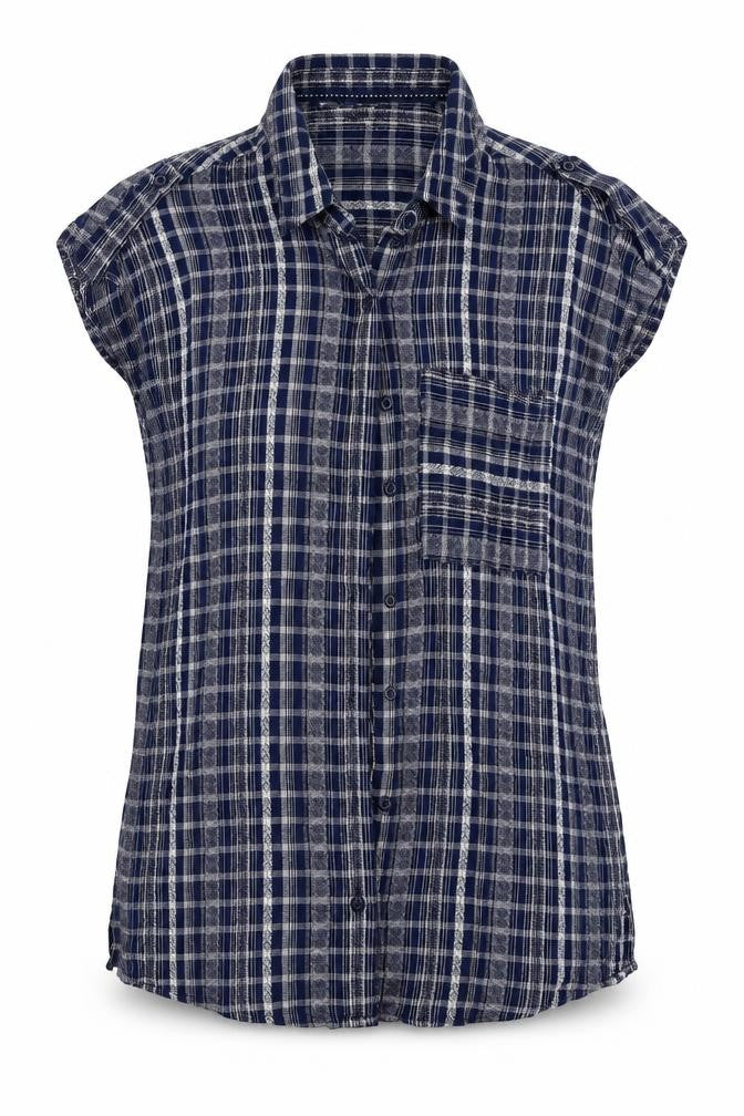 Front view of Next women’s blue basic button-up, size UK 6