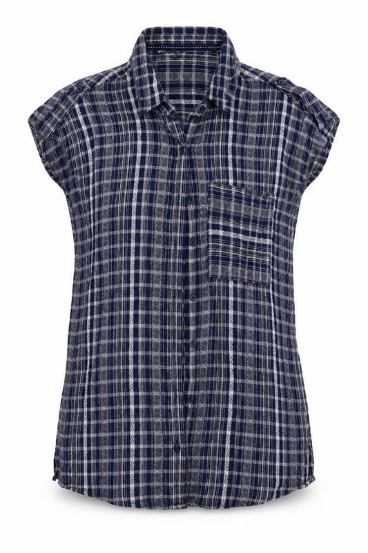 Front view of Next women’s blue basic button-up, size UK 6