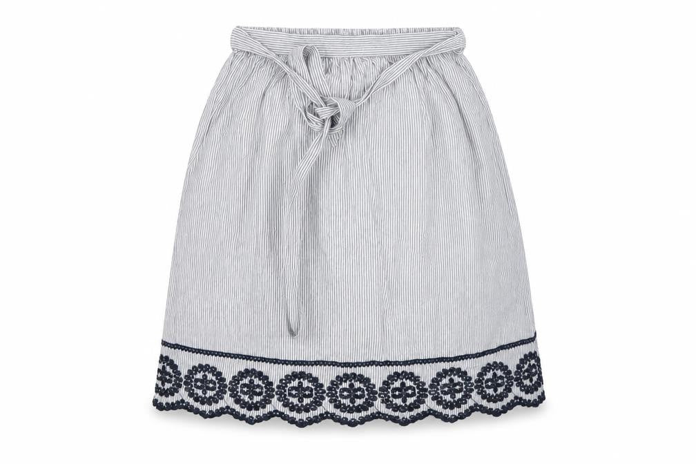 Front view of Primark women’s blue flare skirt, size UK 4
