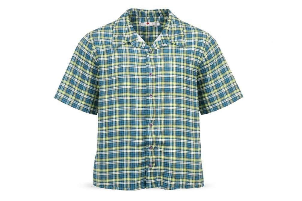 Front view of Diffusion boys’ green geometric basic button-up, size L