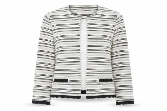 Front view of Marks & Spencer women’s ivory striped jacket, size UK 10