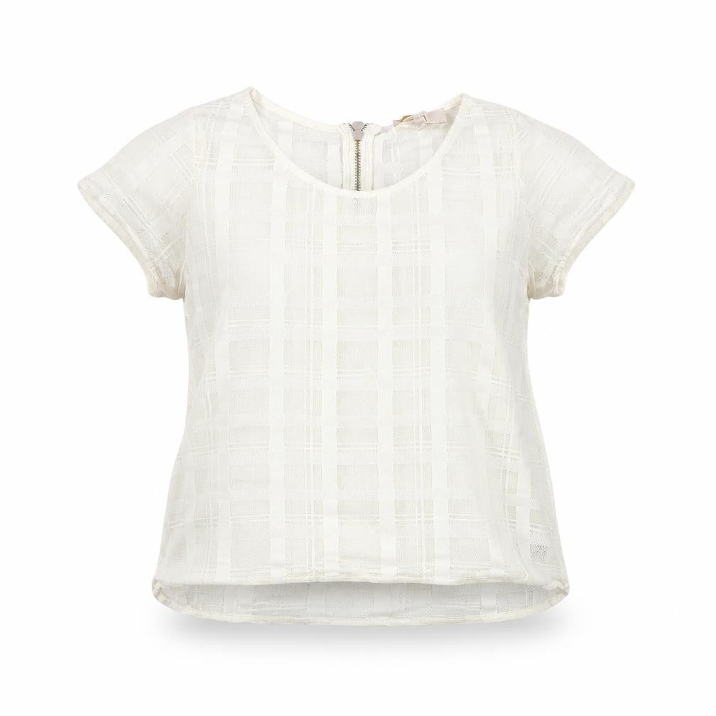Front view of Next women’s ivory cropped blouse, size UK 6