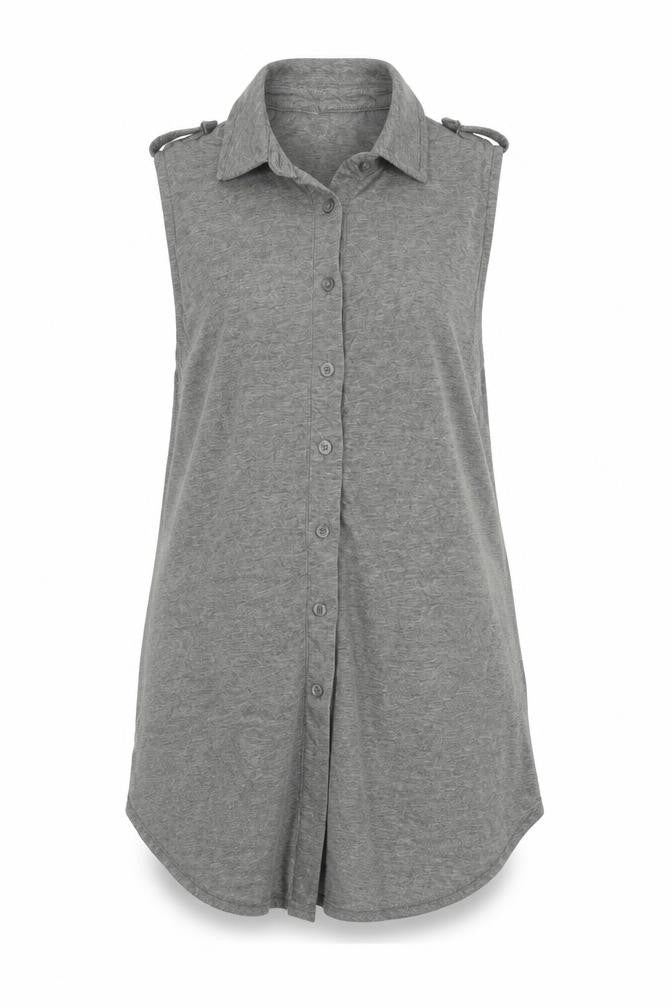 Front view of Internacionale women’s grey basic button-up, size UK 10