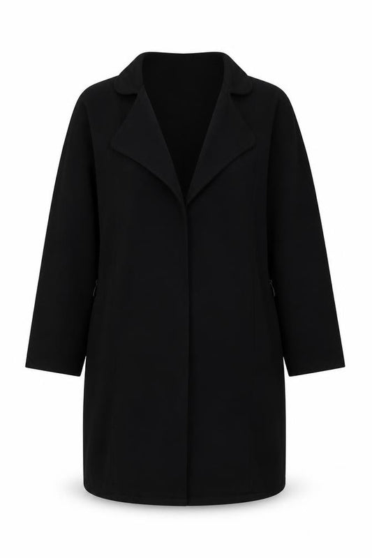 Front view of Dorothy Perkins women’s black jacket, size UK 14, - black, non fastening, lightweight longline jacket
