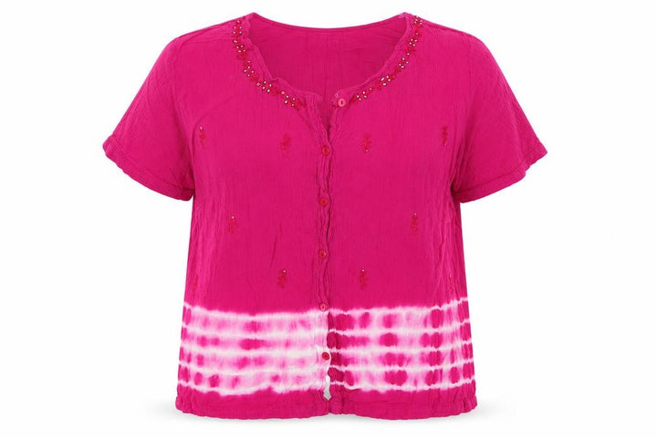 Roman Womens Pink Floral Basic Blouse Size 12 - Roman Jewelled and Tye Die effect top