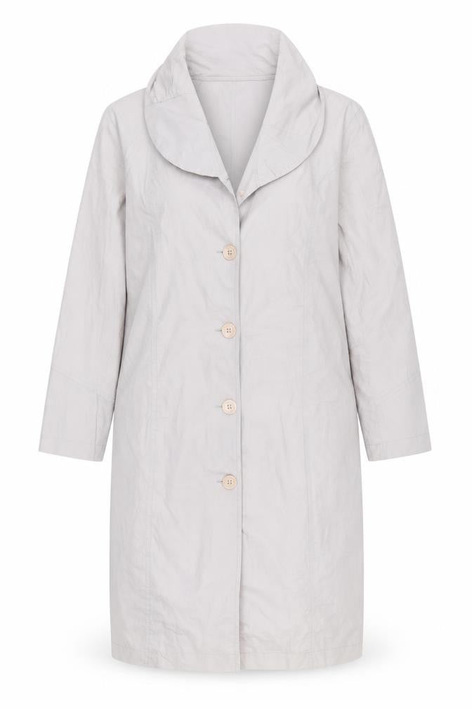 Front view of Akra women’s purple overcoat coat, size UK 46
