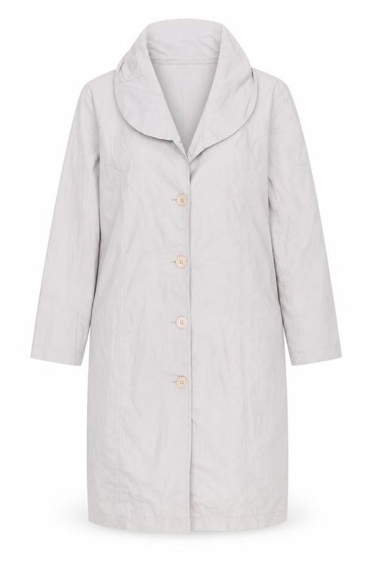 Front view of Akra women’s purple overcoat coat, size UK 46
