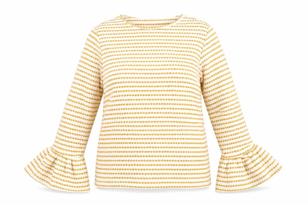 Front view of Savida women’s yellow striped basic blouse, size L