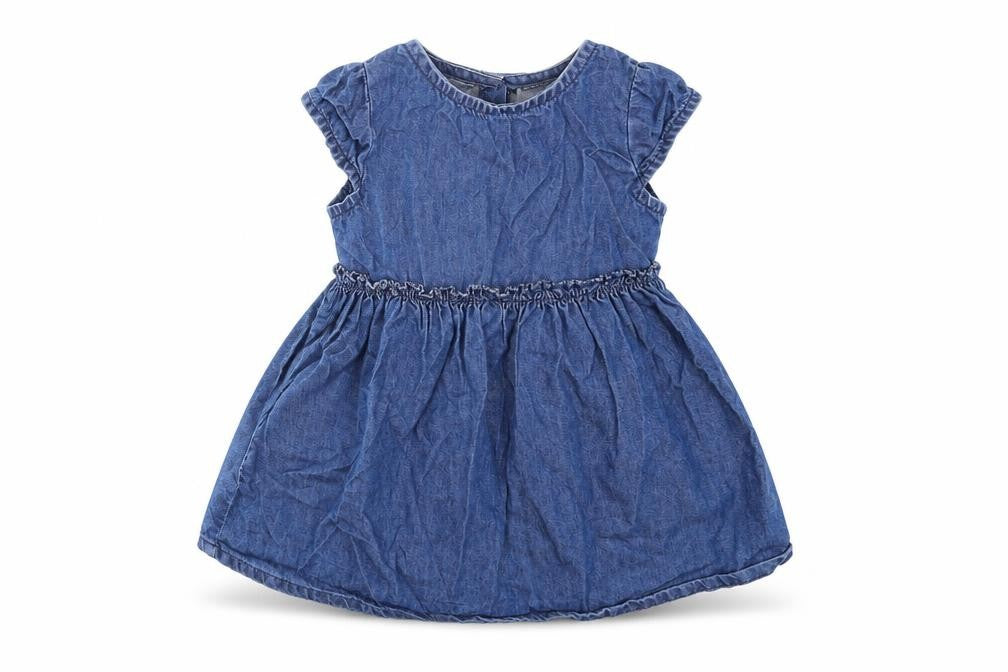 Front view of Next girls’ blue a-line, size 3-6, months - denim