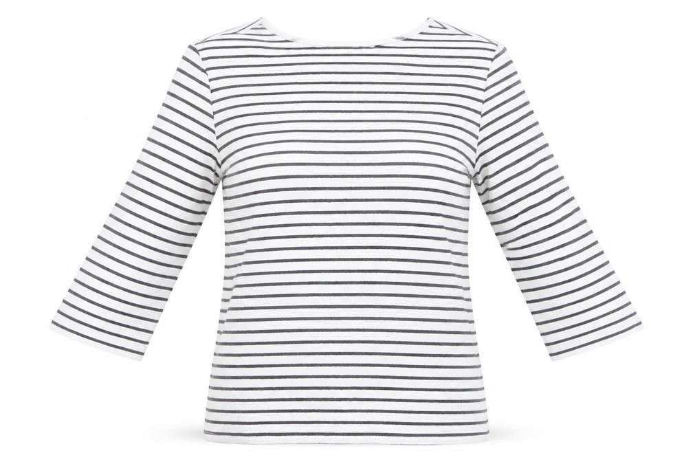 Front view of Pandini women’s white striped jumper, size M