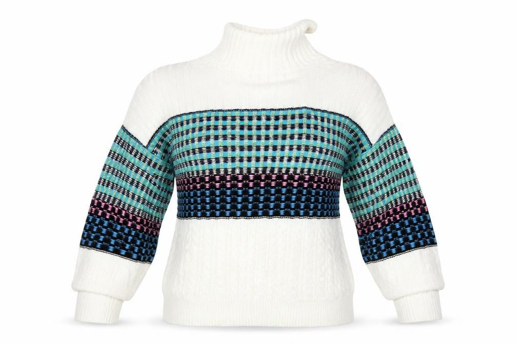 Front view of ASOS women’s multicoloured striped jumper, size UK 8