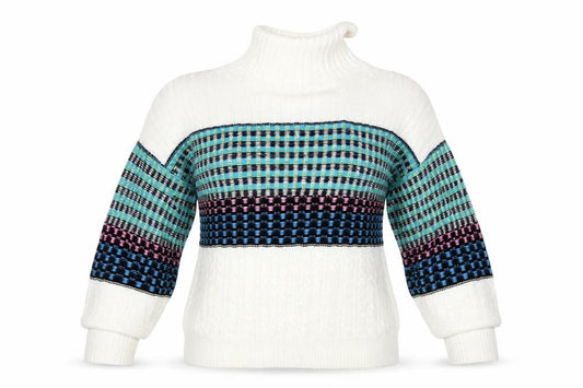 Front view of ASOS women’s multicoloured striped jumper, size UK 8