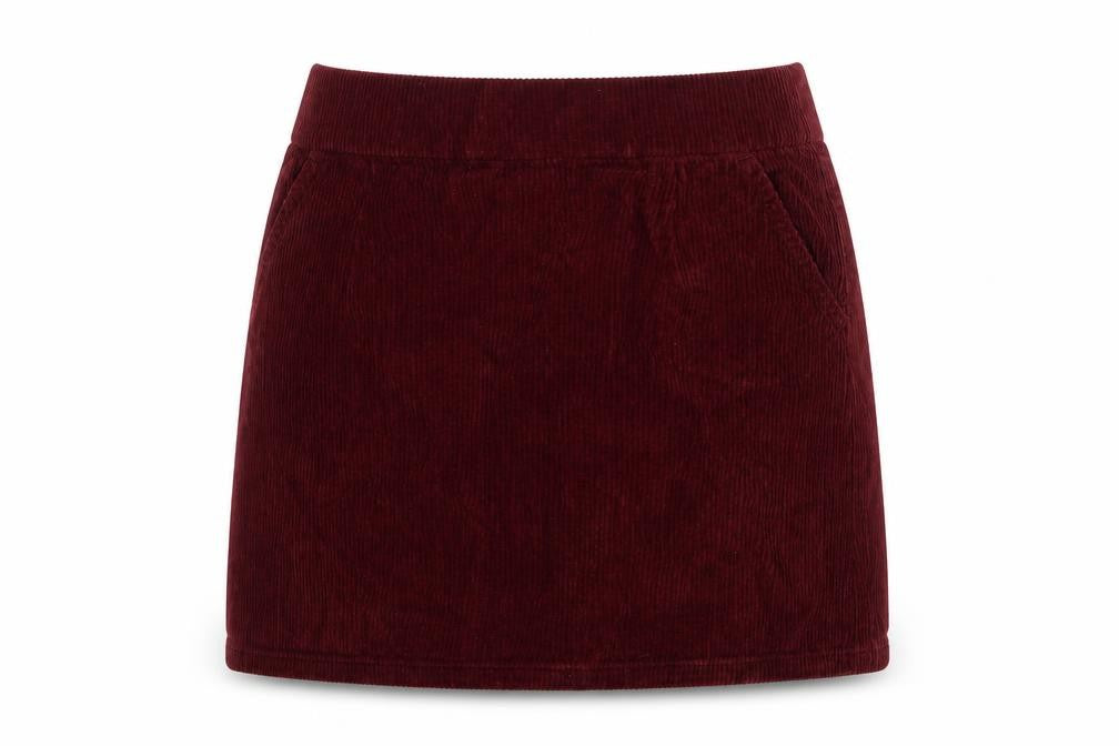 Front view of Topshop women’s red mini skirt, size UK 26, in