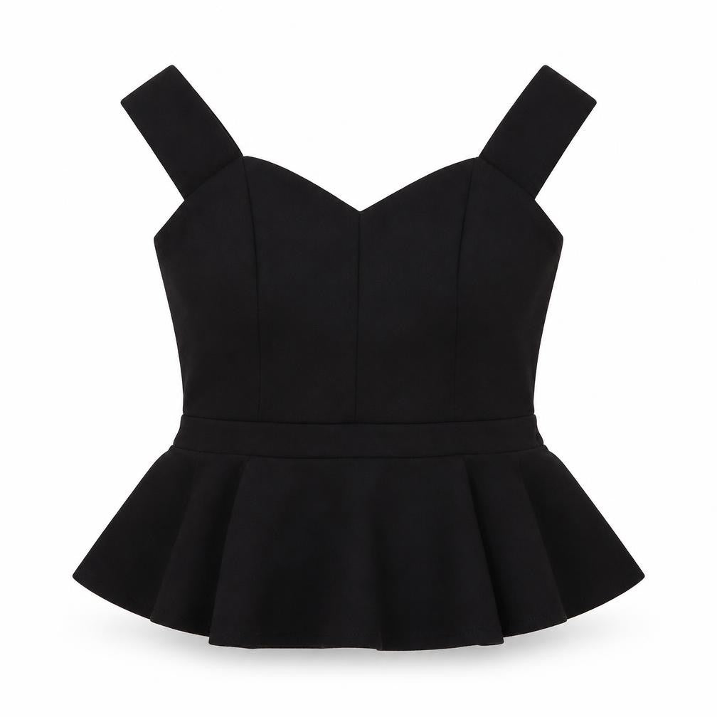 Front view of Miss Selfridge women’s black basic blouse, size UK 6