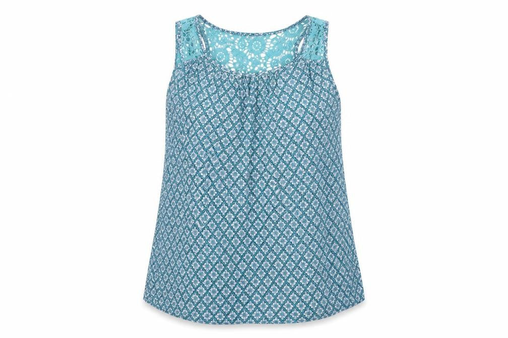 Front view of Next women’s blue floral basic blouse, size UK 6