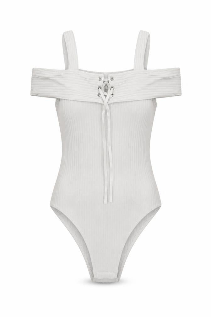 Front view of Primark women’s white bodysuit one-piece, size UK 8