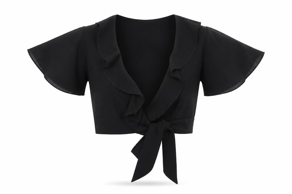 Front view of PRETTYLITTLETHING women’s black basic blouse, size UK 4