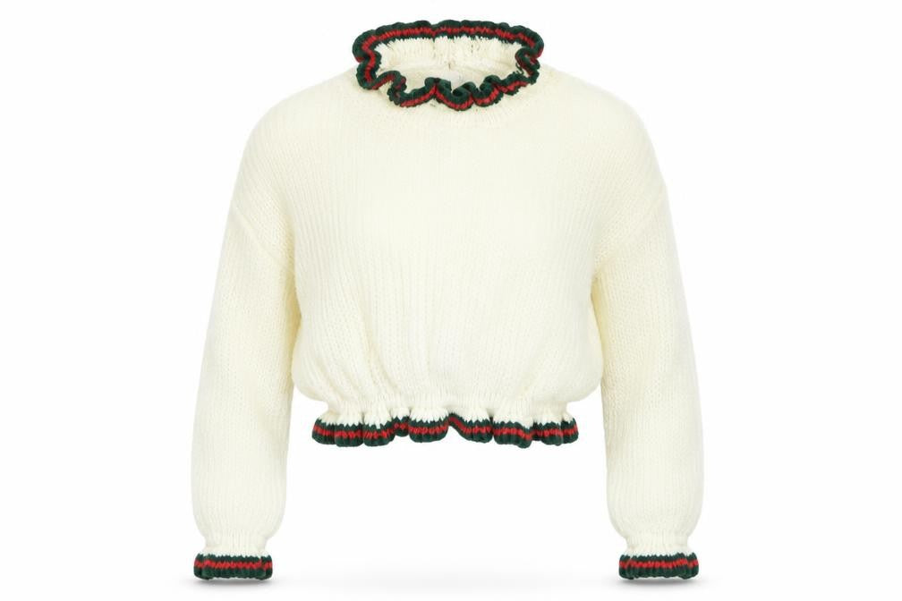 Front view of Paris women’s white striped jumper, size S